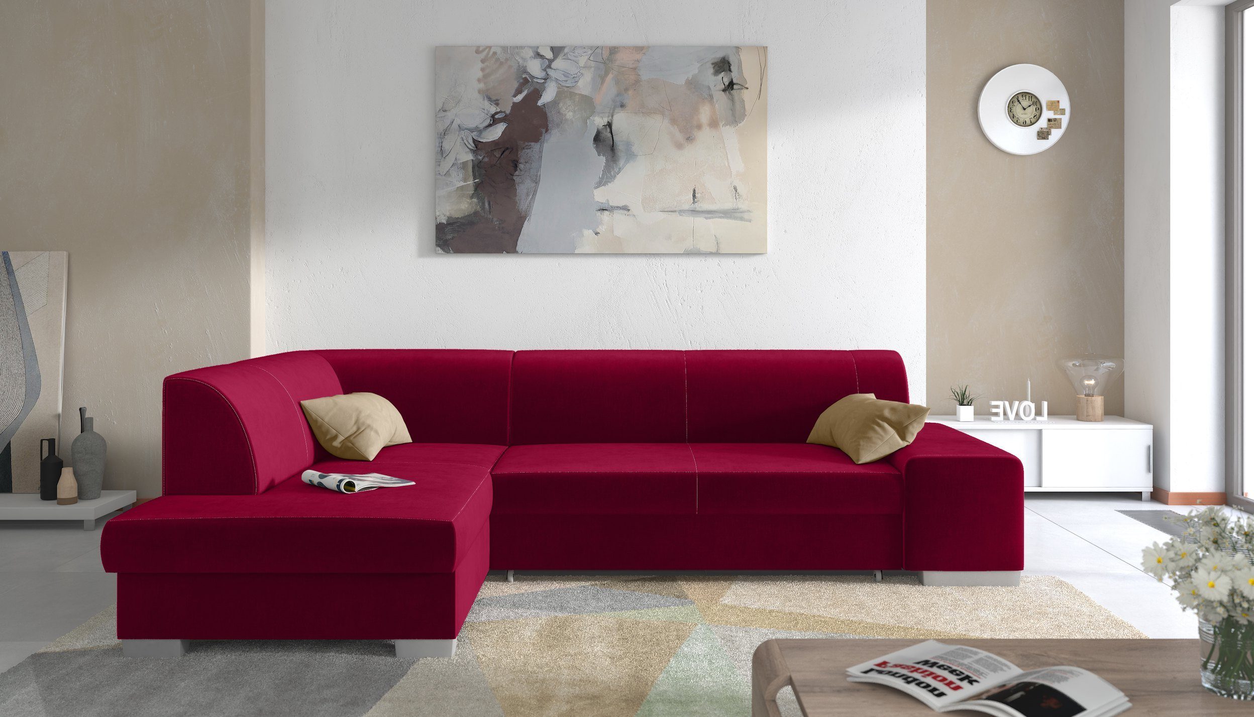 99rooms Ecksofa Piave, L-Form, Eckcouch, wahlweise mit Bettfunktion, Ottomane links oder rechts bestellbar