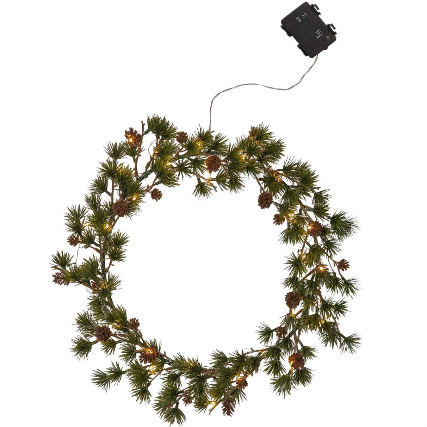 Dekokranz LED Tannenkranz Zapfen Türkranz Weihnachtskranz Timer für Außen 40cm