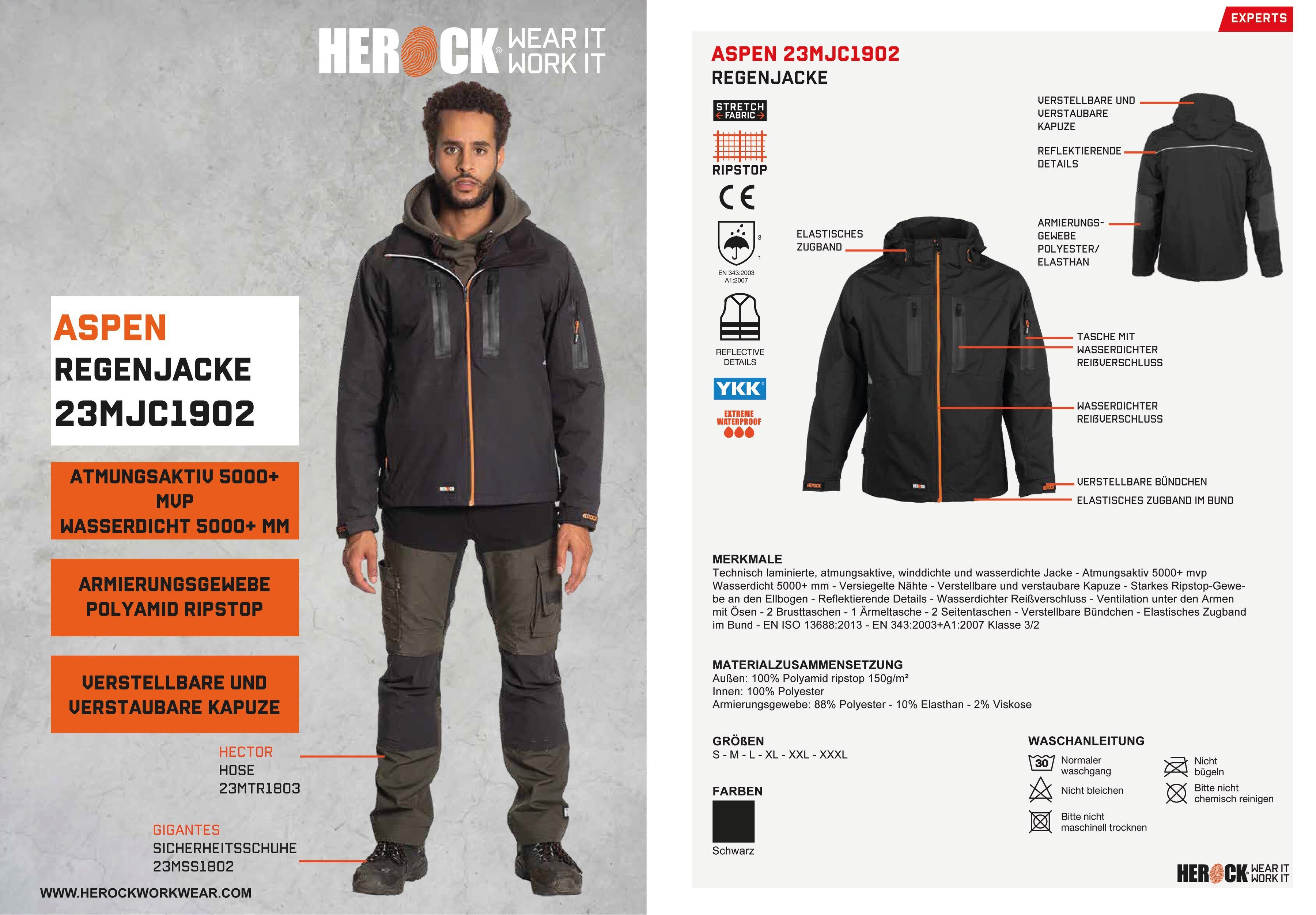 Herock Technisch und Aspen Jacke Regenjacke winddichte wasserdichte laminierte, atmungsaktive,