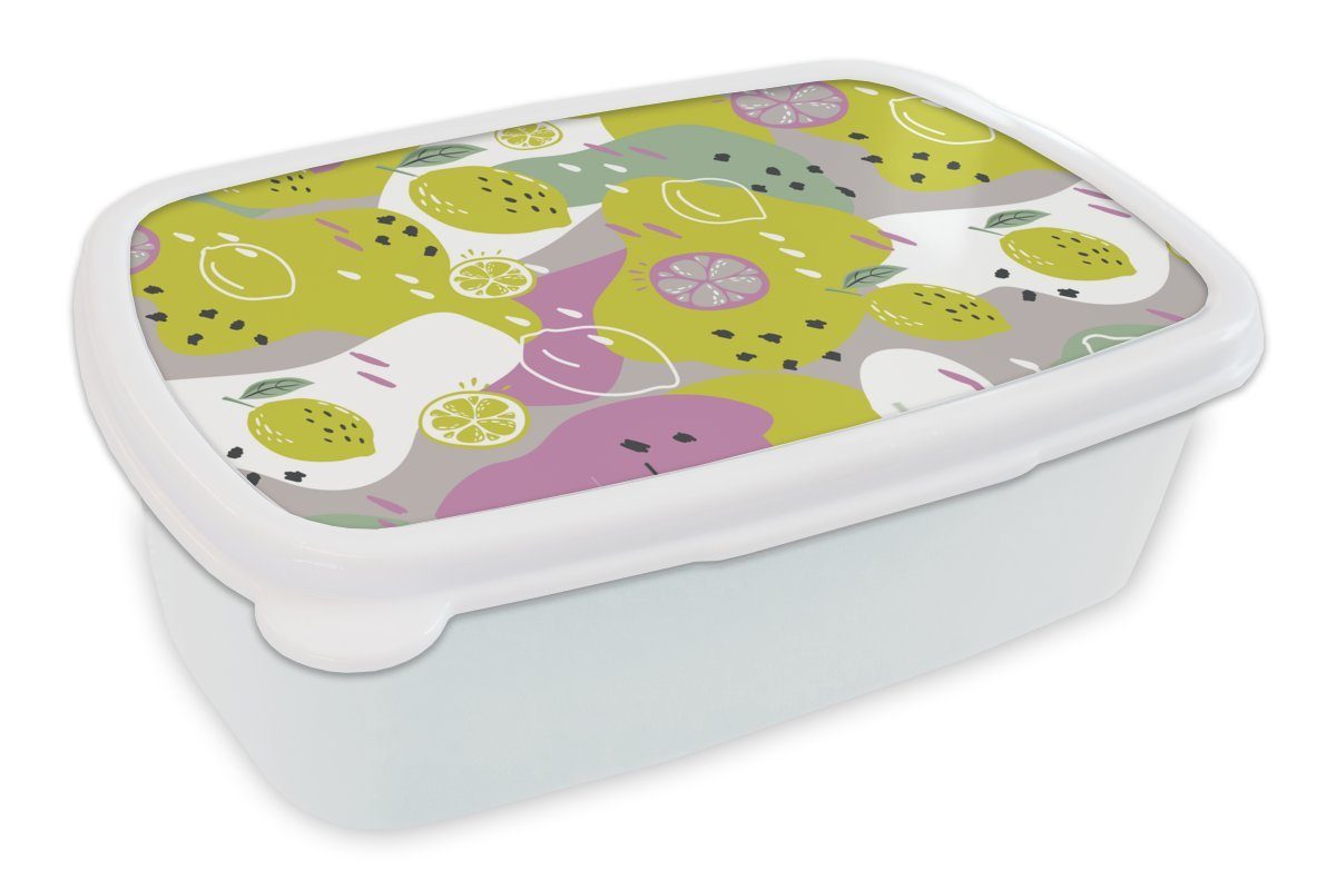 MuchoWow Lunchbox Sommer - Zitronen - Farben, Kunststoff, (2-tlg), Brotbox für Kinder und Erwachsene, Brotdose, für Jungs und Mädchen weiß