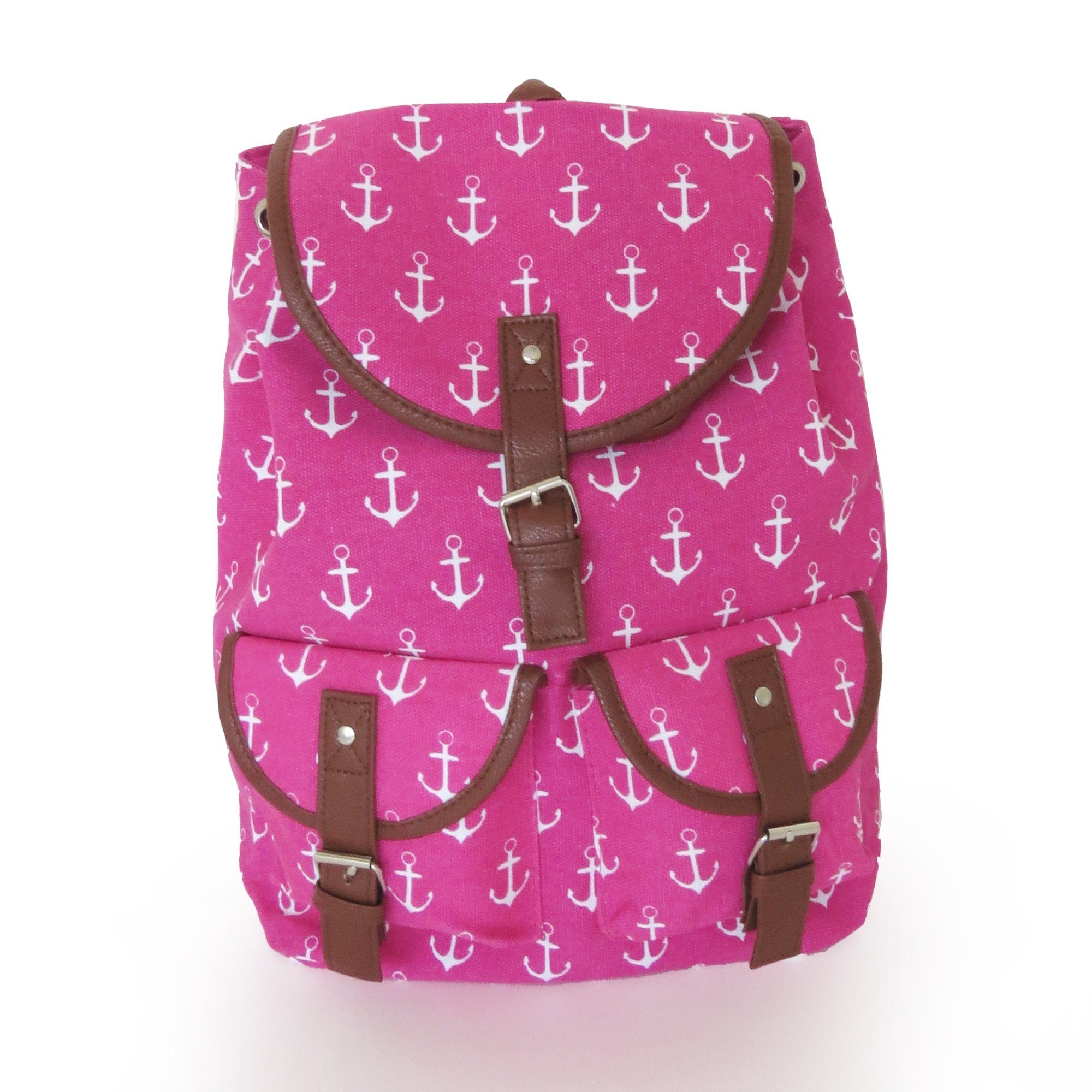 Sonia Originelli Umhängetasche Rucksack Anker Maritim Bagpack kleine Ankersymbole pink