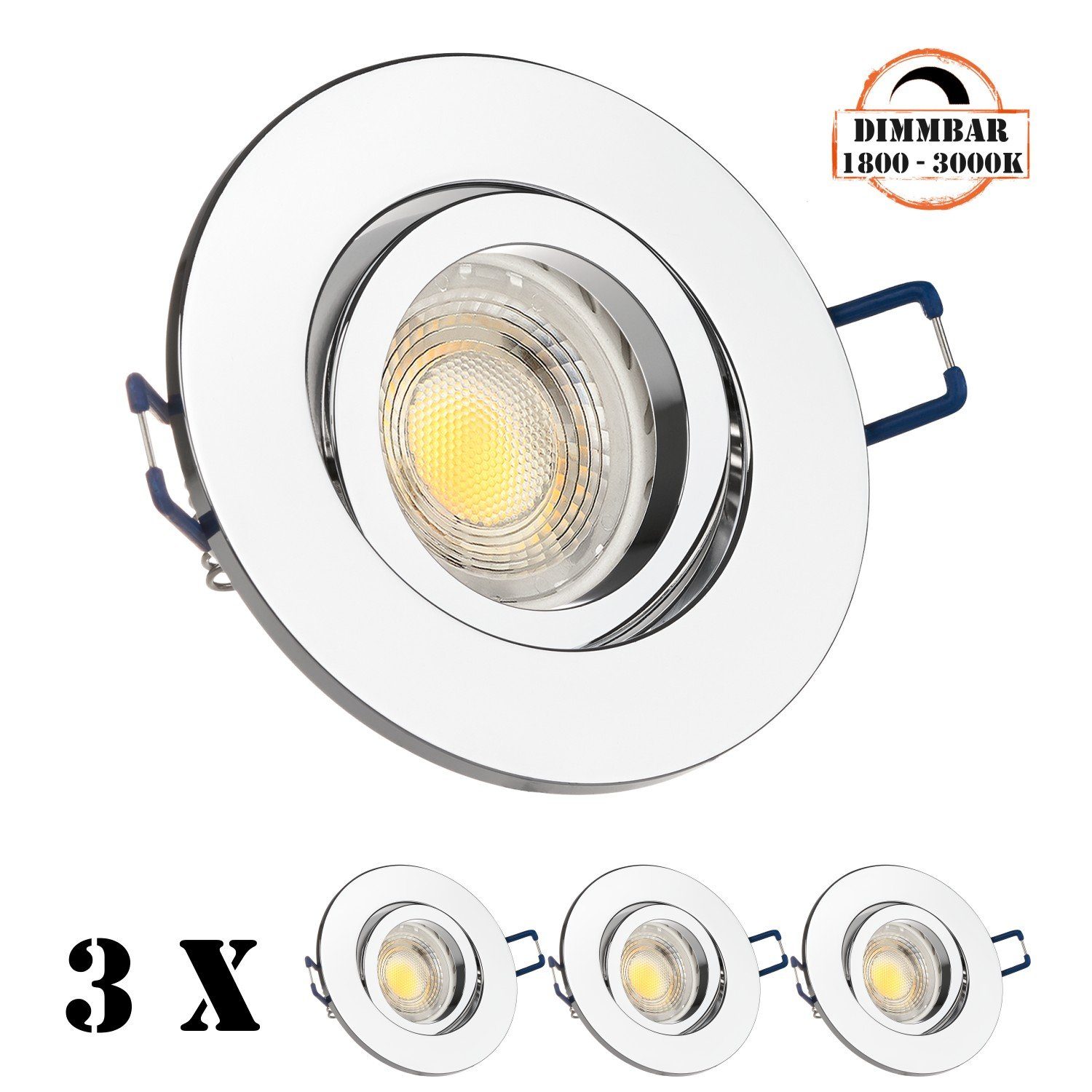 LEDANDO LED Einbaustrahler 3er LED in - di Set Einbaustrahler LEDANDO von chrom 5,5W LED GU10 mit