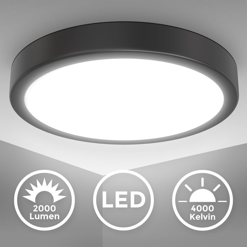 B.K.Licht Deckenleuchte LED Deckenleuchte Neutralweiß 18W Schwarz - BKL1520, LED fest integriert, Neutralweiß, 2.000lm 4000K neutralweißes Licht Schwarz