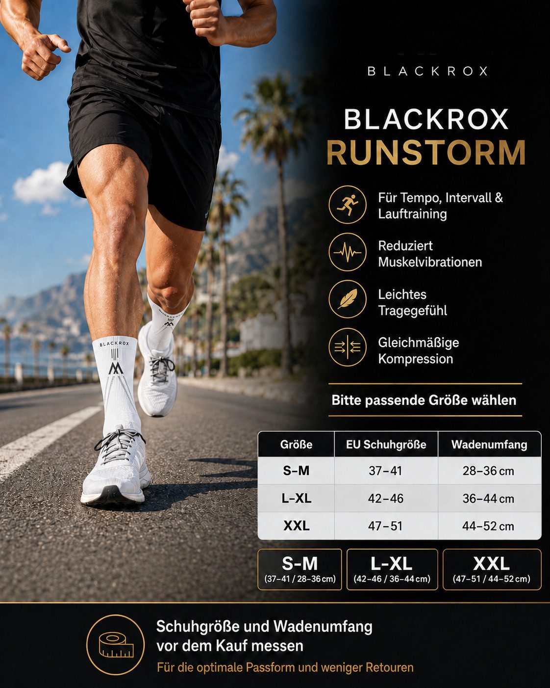 BLACKROX Kompressionsstrümpfe [Vergleichssieger 2026] RUNSTORM V1, Gr. S-XL, Damen und Herren