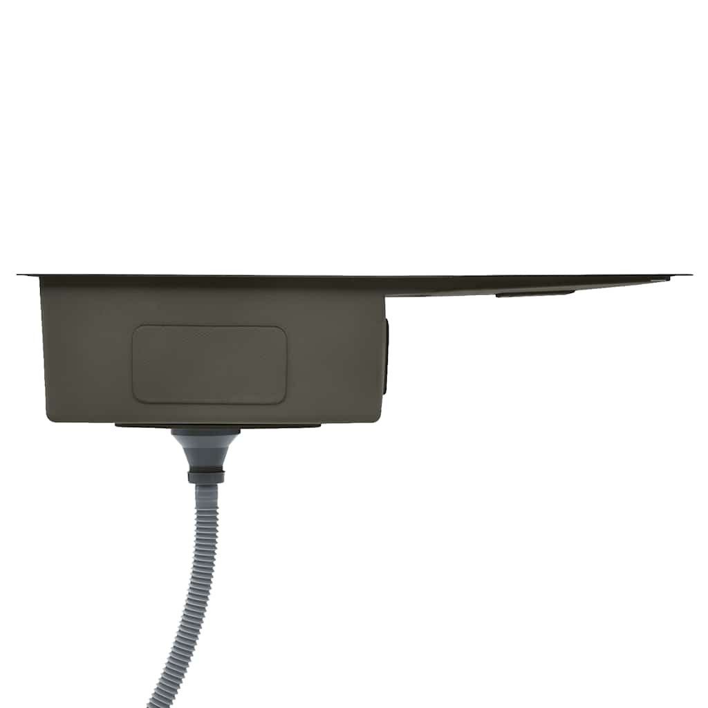 vidaXL Granitspüle Handgefertigte Küchenspüle Schwarz Edelstahl, 44/87 cm – Bild 5 von 5