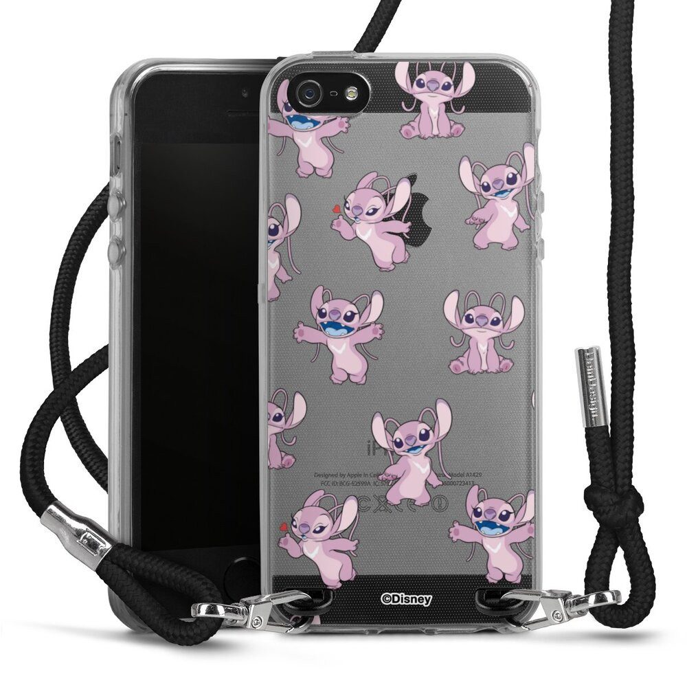 DeinDesign Handyhülle Lilo & Stitch Engel Disney Angel Faces Pattern Transparent, Apple iPhone 5 Handykette Hülle mit Band Case zum Umhängen