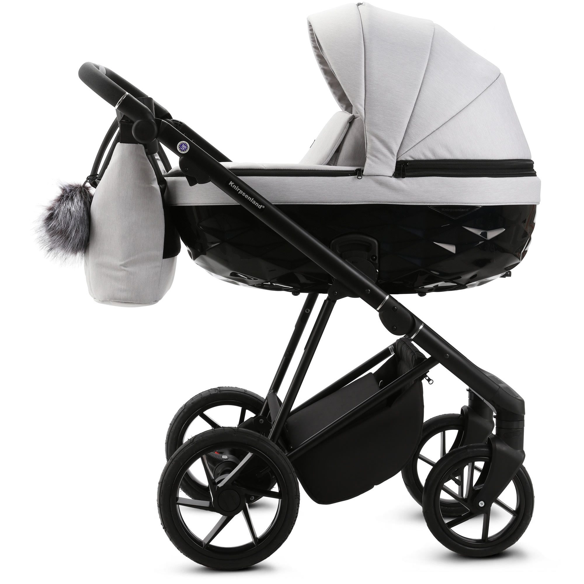 Knirpsenland Kombi-Kinderwagen Milano 2in1 Luxus 3D Wanne, Sportsitz, Wickeltasche, viel Zubehör, hohe Sicherheit durch One-Klick System der Коляскиaufsätze