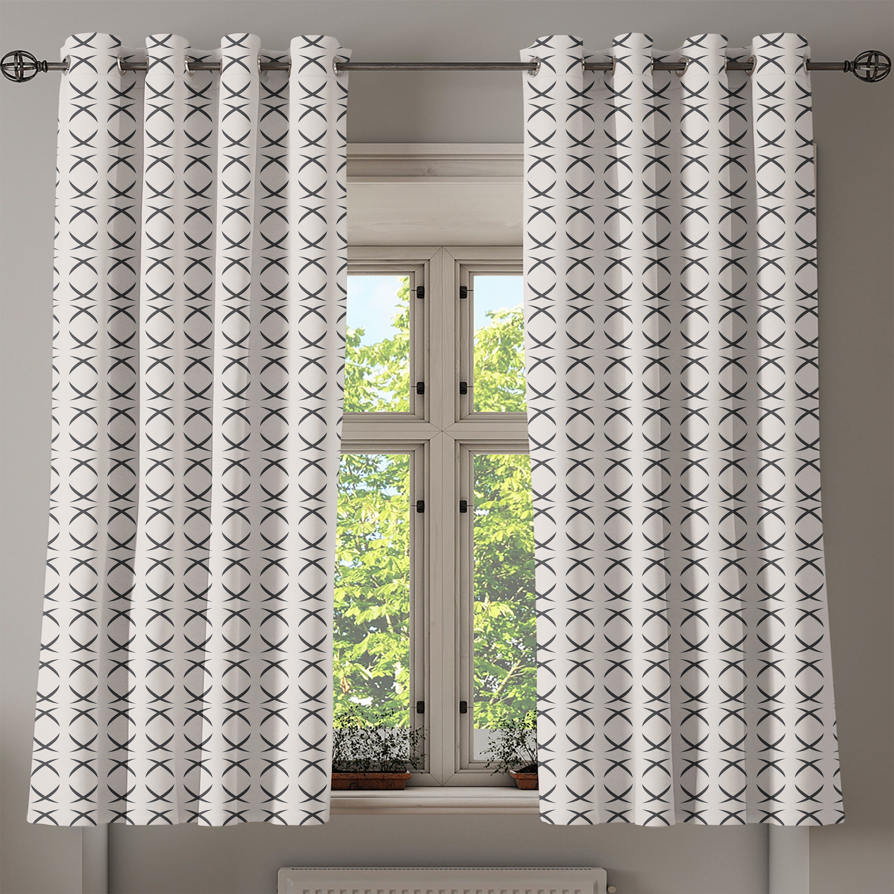 Halbkreis 2-Panel-Fenstervorhänge Geometrisch Dekorative Geometric Wohnzimmer, Abakuhaus, Gardine für Schlafzimmer