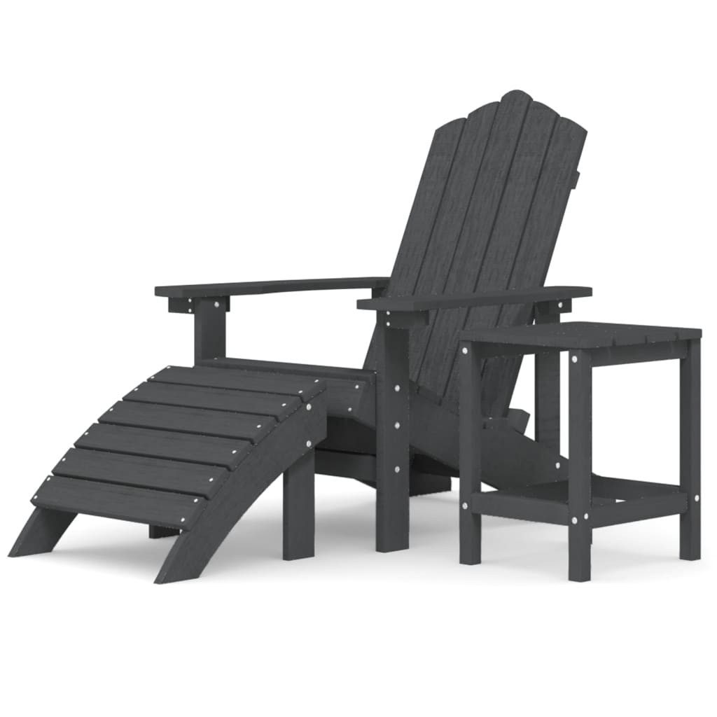 vidaXL Gartenstuhl Adirondack-Gartenstuhl mit Hocker & Tisch HDPE Anthrazit (1 St)