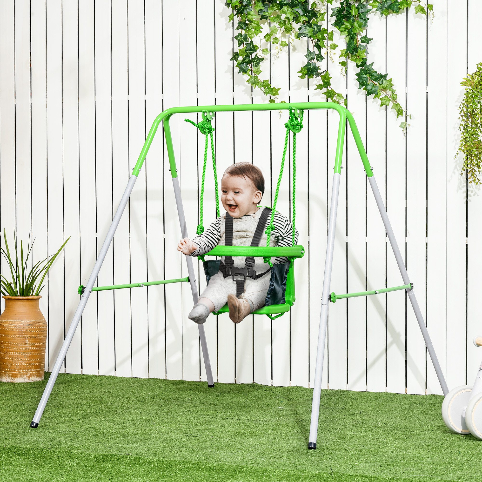 Outsunny Einzelschaukel Babyschaukel mit Sicherheitsbügel, Anschnallgurt, ( günstig online kaufen