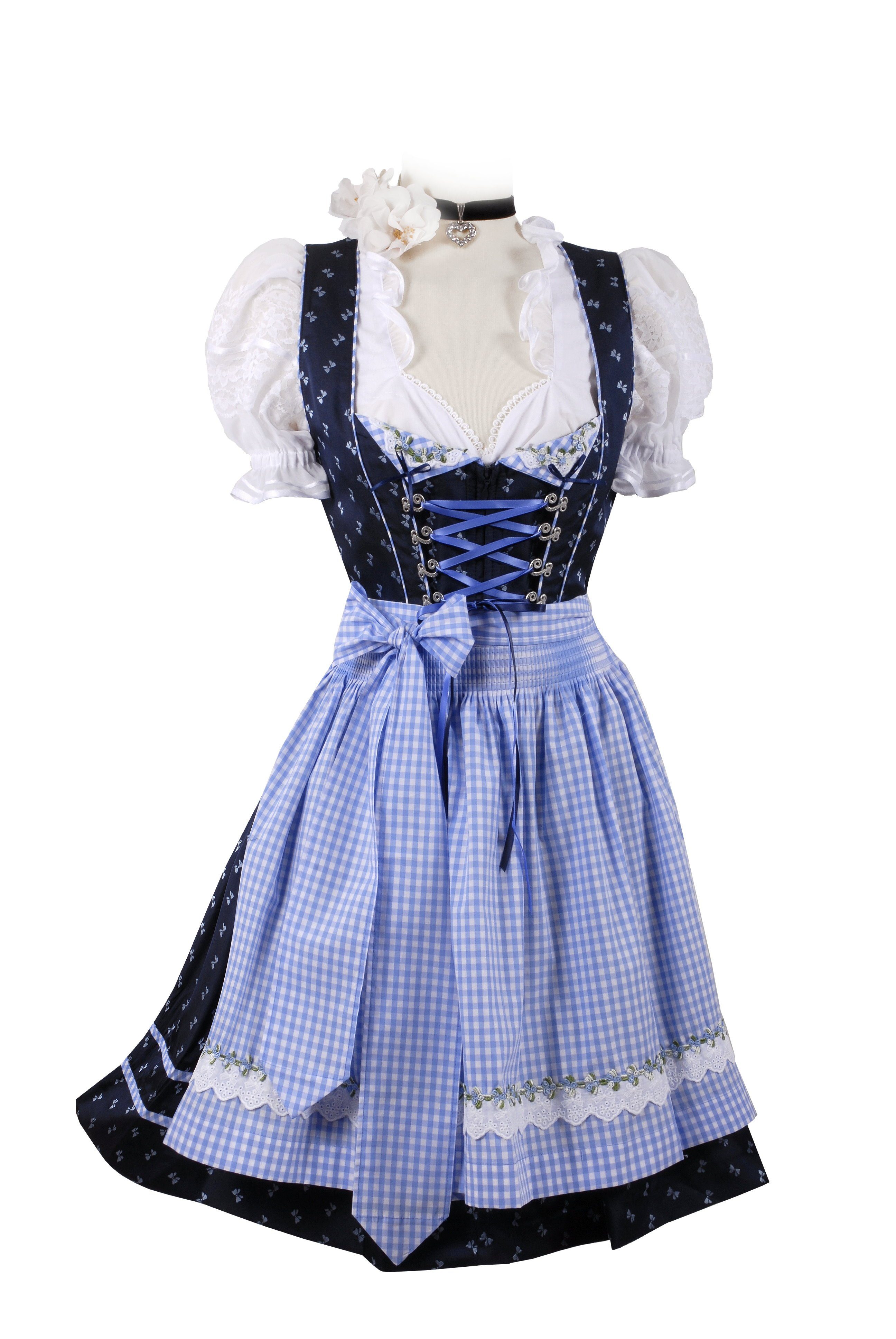 Moschen-Bayern Dirndl Mini-Dirndl kurz Damen - Dirndl Mini Blau/Marine Trachtenkleid Oktoberfest Wiesn-Dirndl 50 cm Kurz, Mini, Trachtenkleid, Dirndl, geblümt