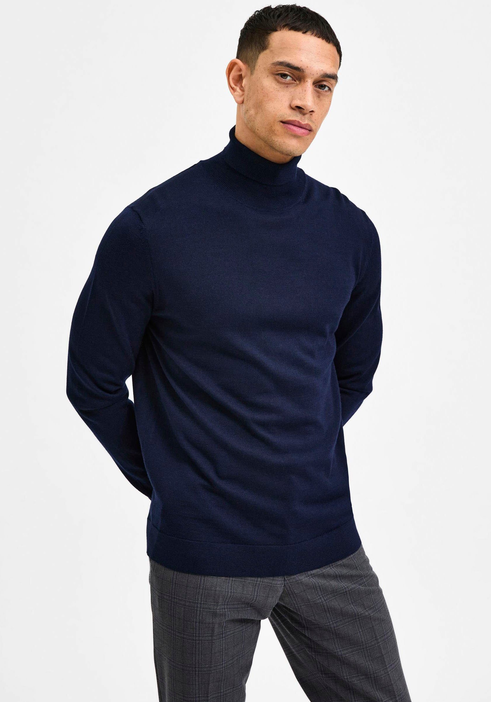 SELECTED HOMME Rollkragenpullover TOWN MERINO KNIT Blazer Navy COOLMAX ROLL