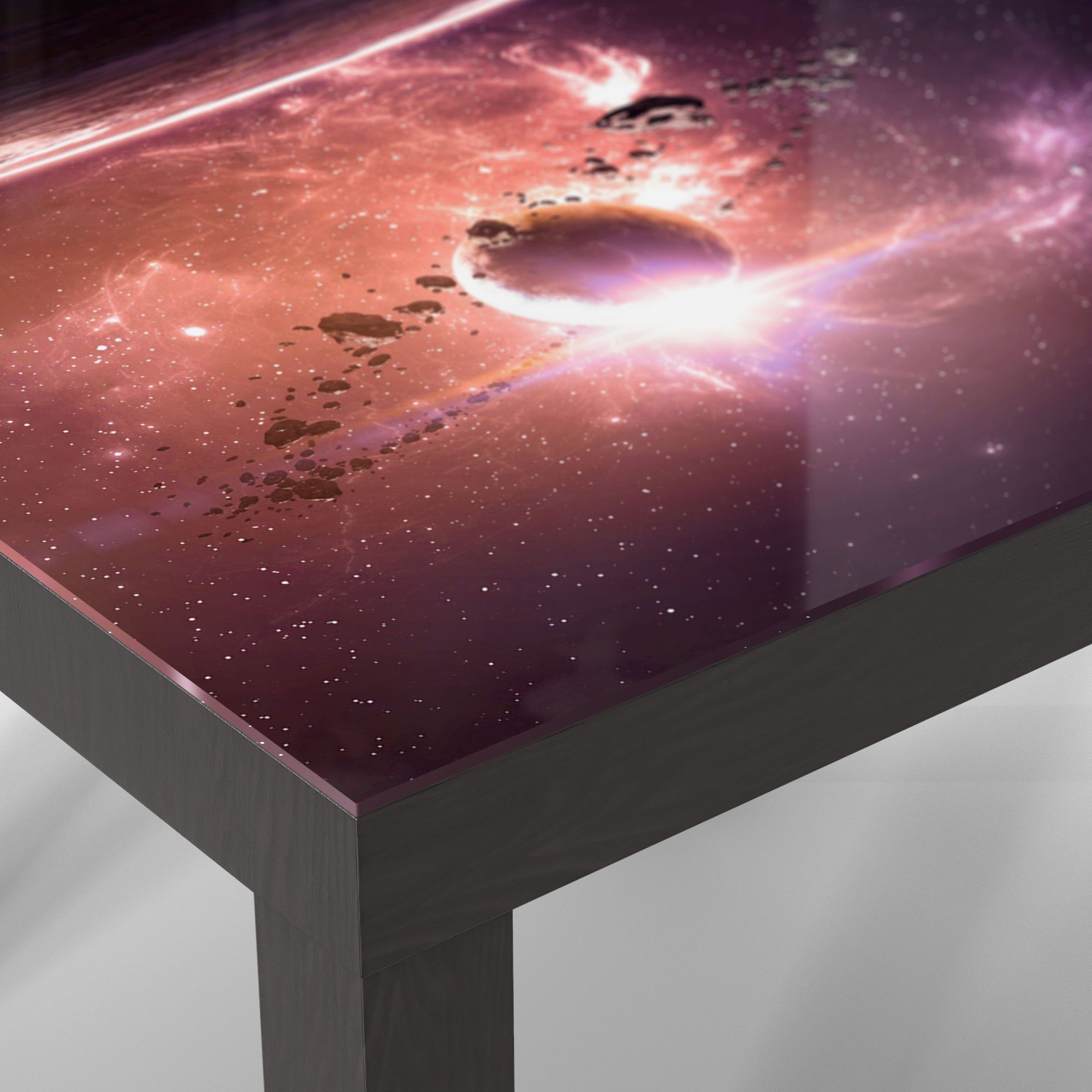 DEQORI Couchtisch 'Galaktische Fantasiewelt', Glas Glastisch Schwarz Beistelltisch modern