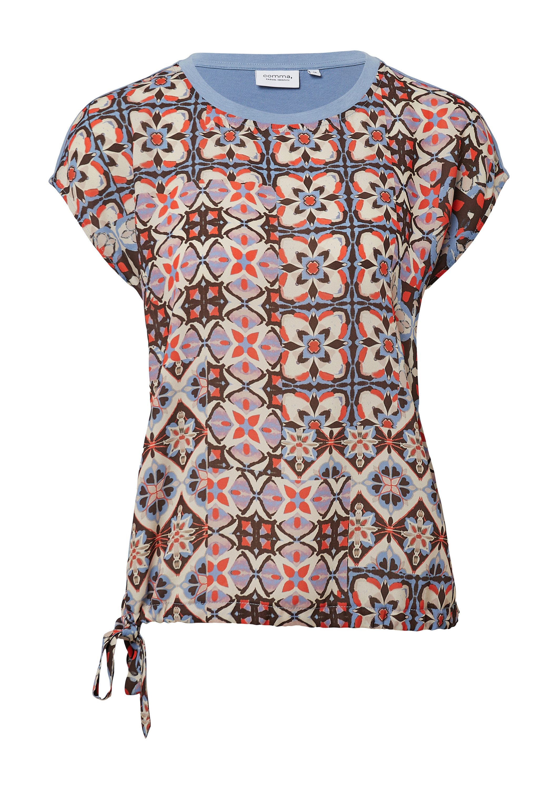 comma Kurzarmshirt T-Shirt Blusenshirt im Fabricmix mit Knotendetail günstig online kaufen