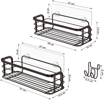 Elegear Duschablage Duschregal Edelstahl, Duschkorb ohne bohren mit Haken, Set 2-tlg., Duschablage Selbstklebendes mit 3 Klebeflächen für Bäder Küchen