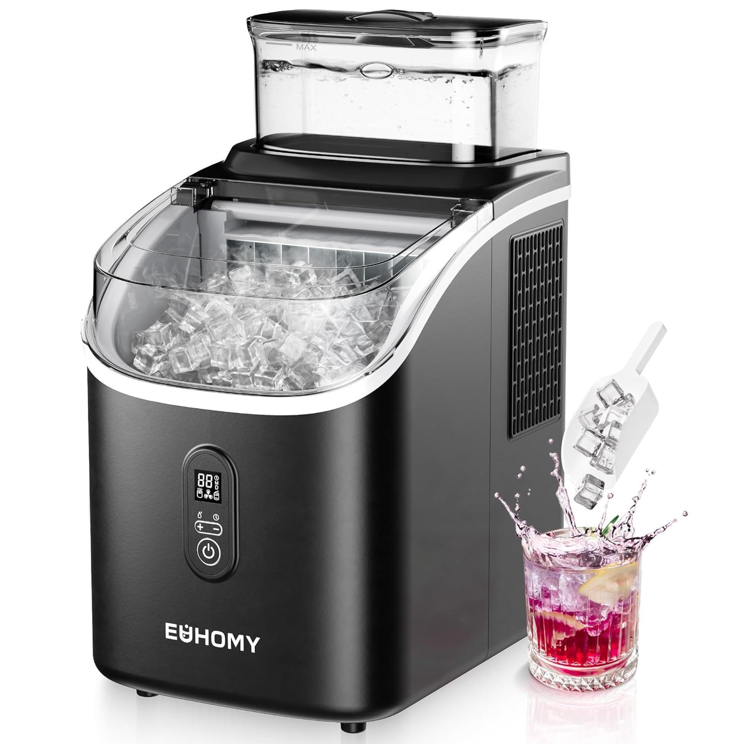 EUHOMY Eiswürfelmaschine Eiswuerfelmaschine 15 kg/24H, Quadratische Eiswürfel, 2L, Eiswuerfeldicke individuell einstellbar mit Timer und Selbstreinigung