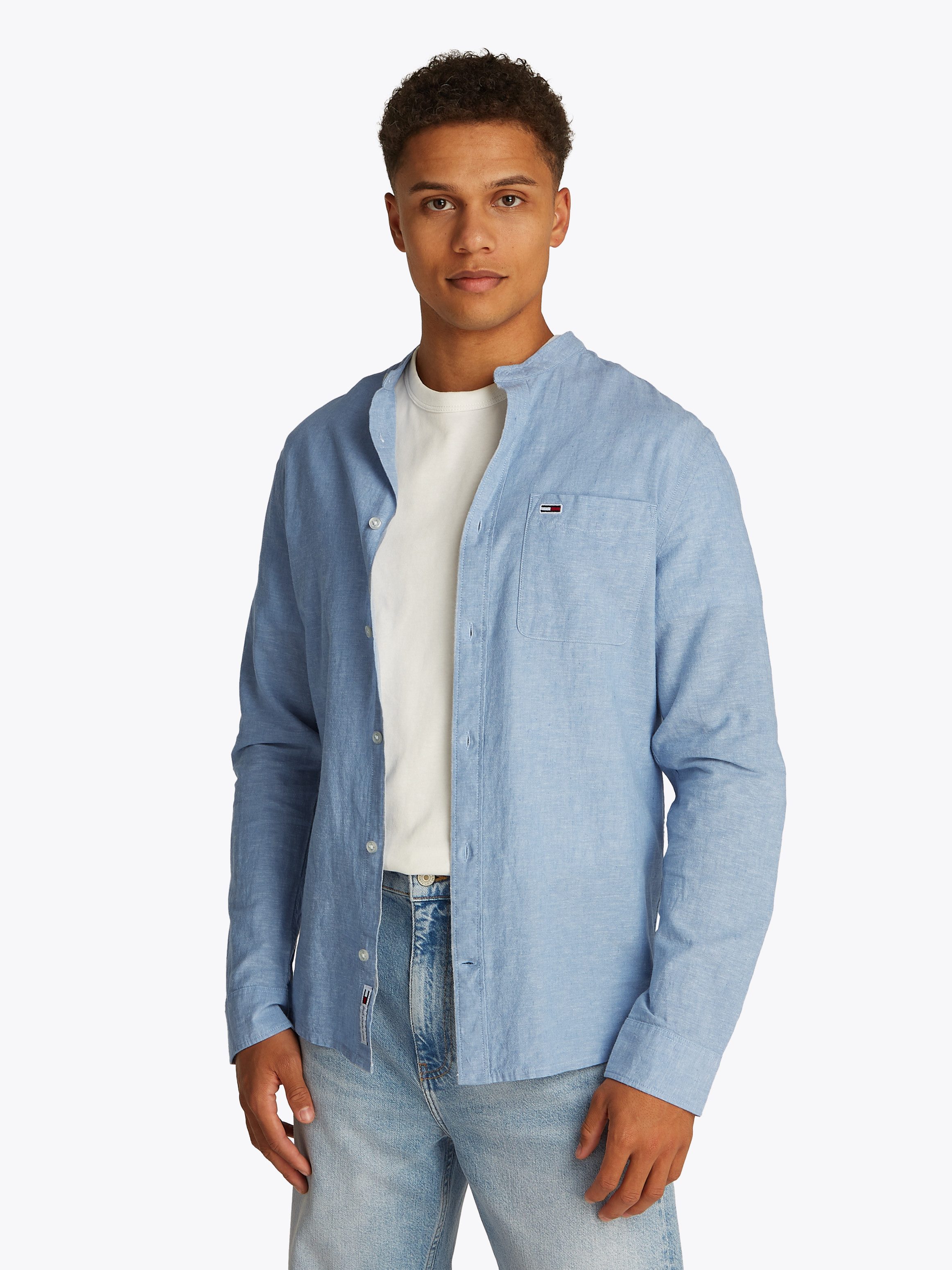 Tommy Jeans Langarmhemd TJM LINEN MIX BAND COLLAR SHIRT günstig online kaufen