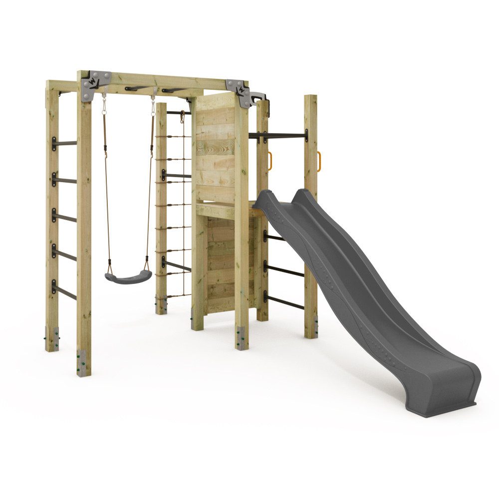 Wickey Klettergerüst Fit Cross 872 – Calisthenics & Kinderspielgerät mit Rutsche & Schaukel, (Kraftstation, Fitnessstation, Sportgeräte für zuhause, Workout, Krafttraining, Gymtower, Fitnessturm, Ideal für Spielspaß & funktionales Outdoor-Training, Geeign