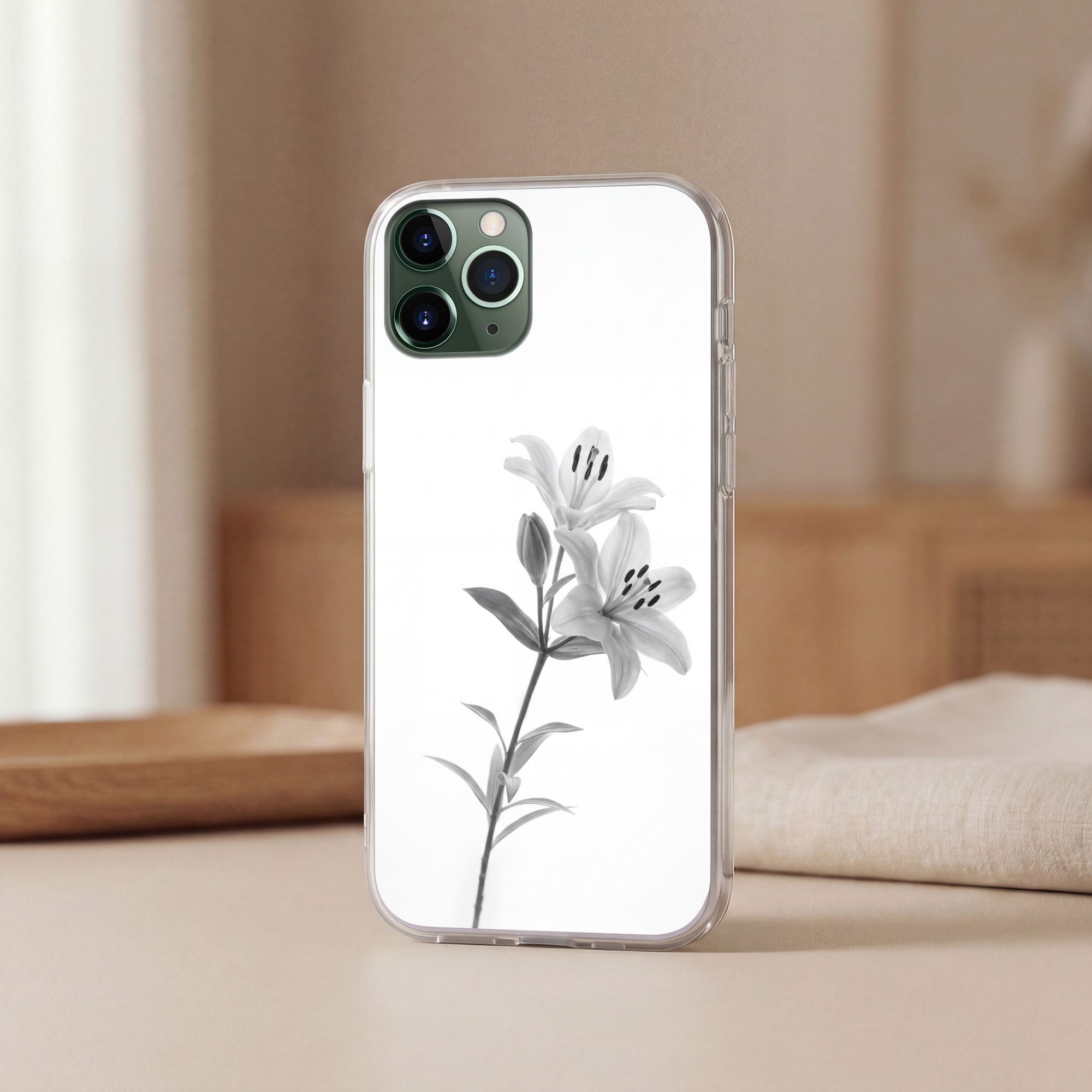 MuchoWow Handyhülle für Apple iPhone 11 Pro Lilien - Elegant - Schwarz - Weiß, Smartphone-Bumper, Print, Handy Schutzhülle Dünn