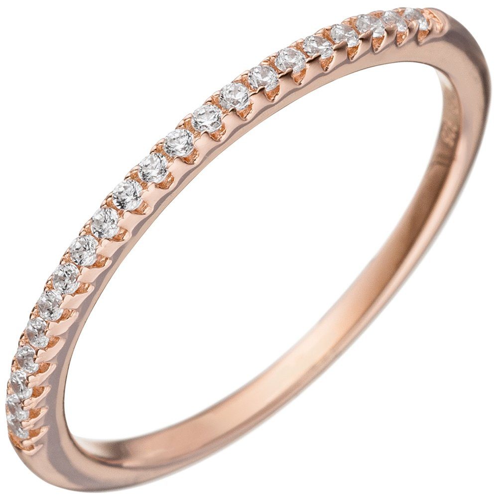Schmuck Krone Silberring Damen-Ring mit weißen Zirkonia 1,5mm schmal 925 Silber Rotgold vergoldet, Silber 925