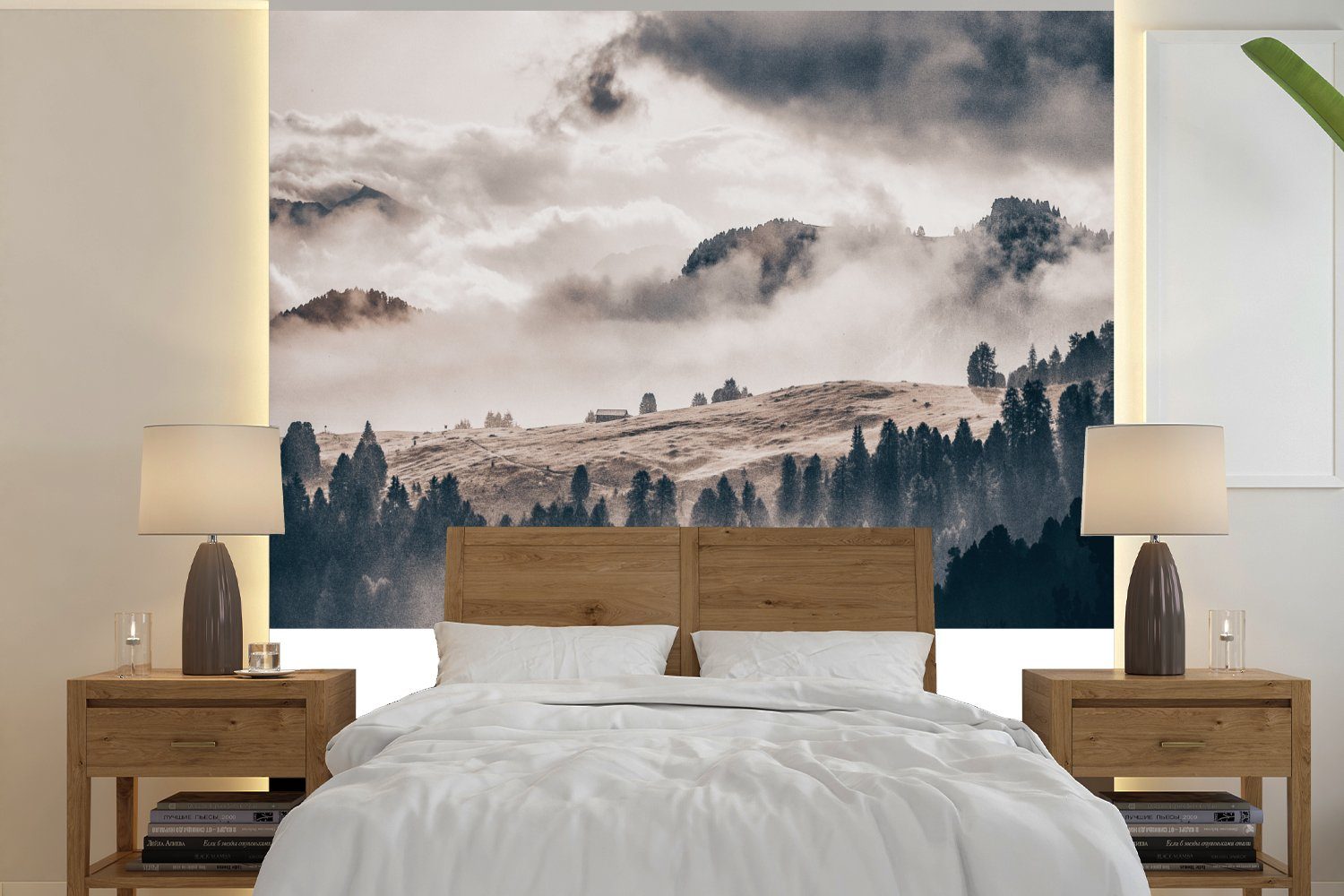 MuchoWow Fototapete Italien - Nebel - Landschaft, Matt, bedruckt, (5 St), Vinyl Tapete für Wohnzimmer oder Schlafzimmer, Wandtapete