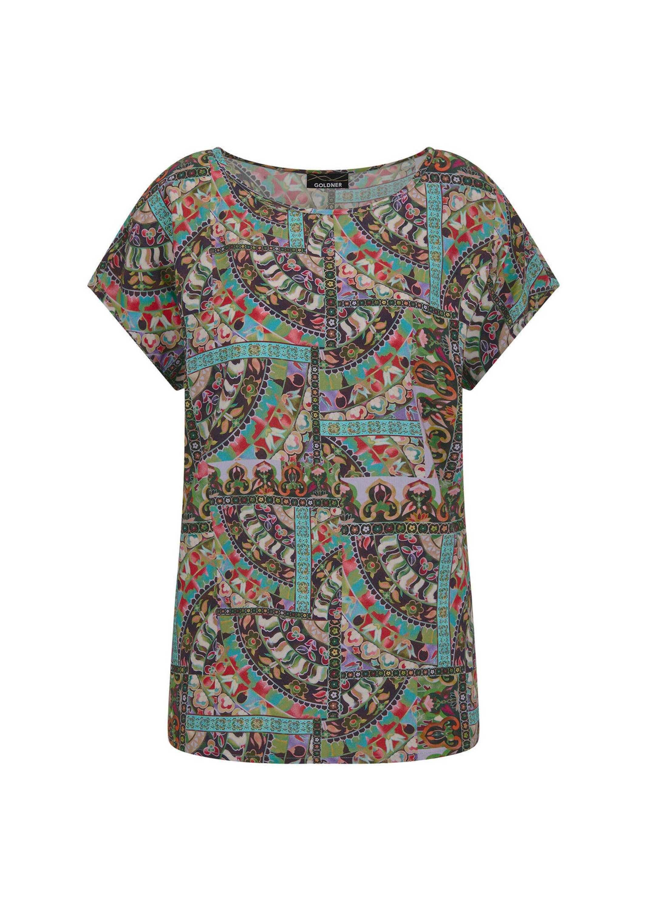 Shirtbluse Kurzgröße: Viskoseshirt mit Muster-Mix