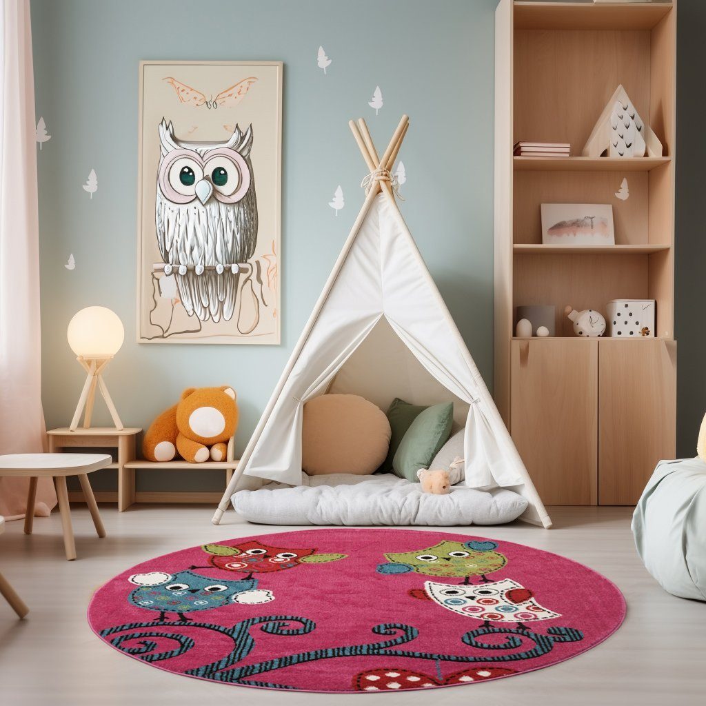 SIMPEX24 Teppich Eulen Design, Läufer, Höhe: 11 mm, Kinderteppich Eule Desi günstig online kaufen