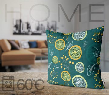 Kissenbezug, VOID (1 Stück), Sofa-Kissen Lemon Lime Zitrone Limette Vitamine Saft Italien Küche Kochen Garten Blumen-Muster botanisch Blatt floral Zimmer-Pflanze Sommer Ur