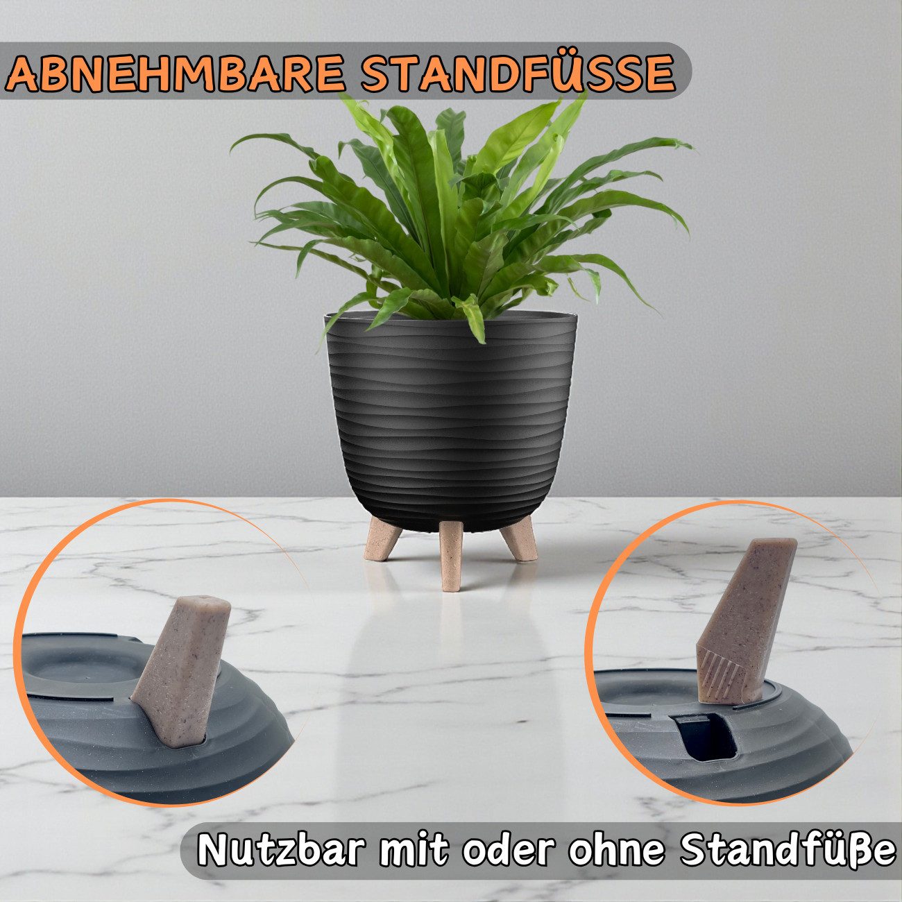 Engelland Blumentopf Pflanztopf mit Füßen (Vorteils-Set, 1 St., robuster PP-Kunststoff), Wellenoptik, rund, UV-resistent, Drainagesystem, direkte Bepflanzung – Bild 5 von 5
