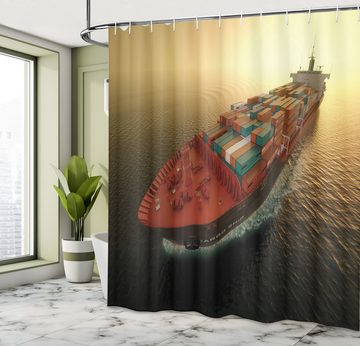 Abakuhaus Duschvorhang Moderner Digitaldruck mit 12 Haken auf Stoff Wasser Resistent Breite 175 cm, Höhe 180 cm, maritim Containerschiff am Sonnenaufgang