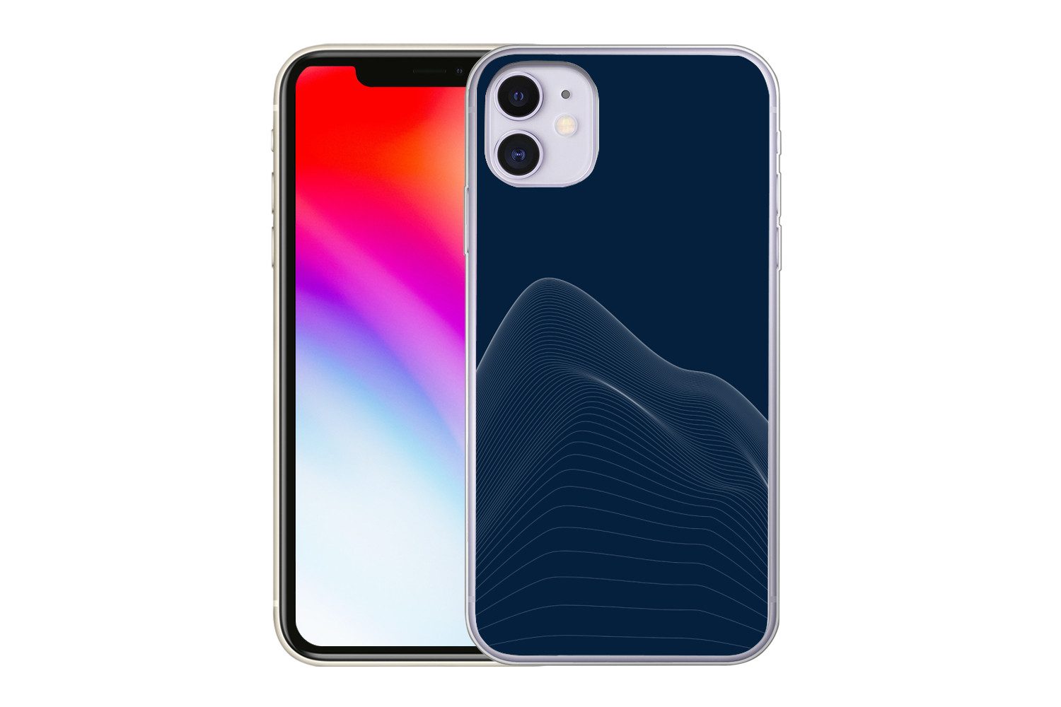 MuchoWow Handyhülle für Apple iPhone 11 Linien - Abstrakt - Blau - Weiß, Smartphone-Bumper, Print, Handy Schutzhülle Dünn