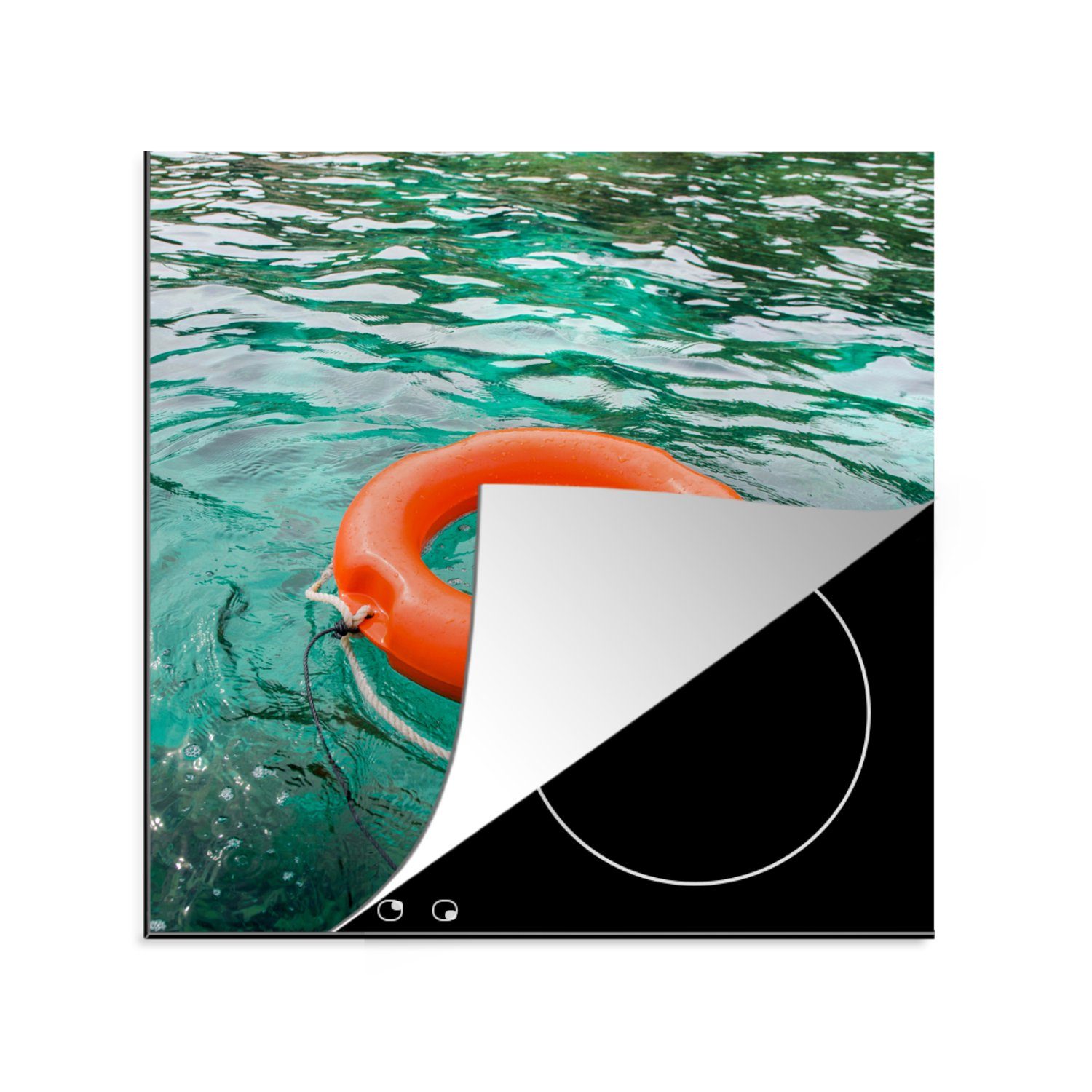 MuchoWow Herdblende-/Abdeckplatte Rettungsring - Orange - Meer, Vinyl, (1 tlg), 78x78 cm, Ceranfeldabdeckung, Arbeitsplatte für küche