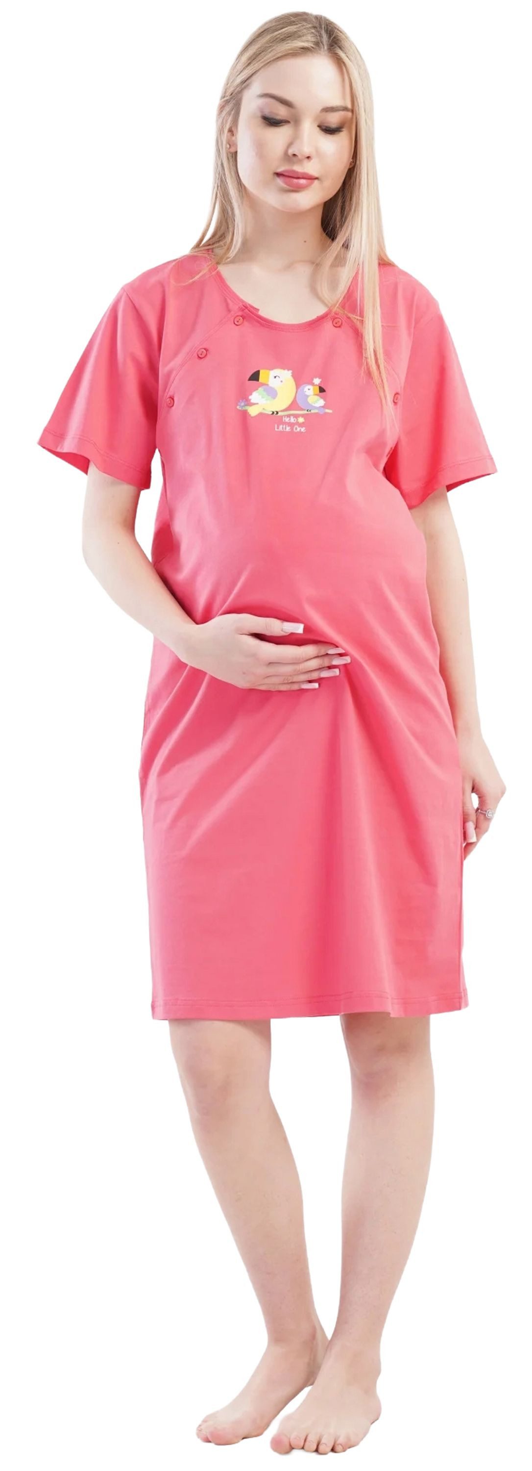 Vienetta Nachthemd Joyful Journey (Set, 1-tlg., 1-teilig) Damen Sleepshirt ca.95cm lang Stillfunktion Knöpfe Baumwolle