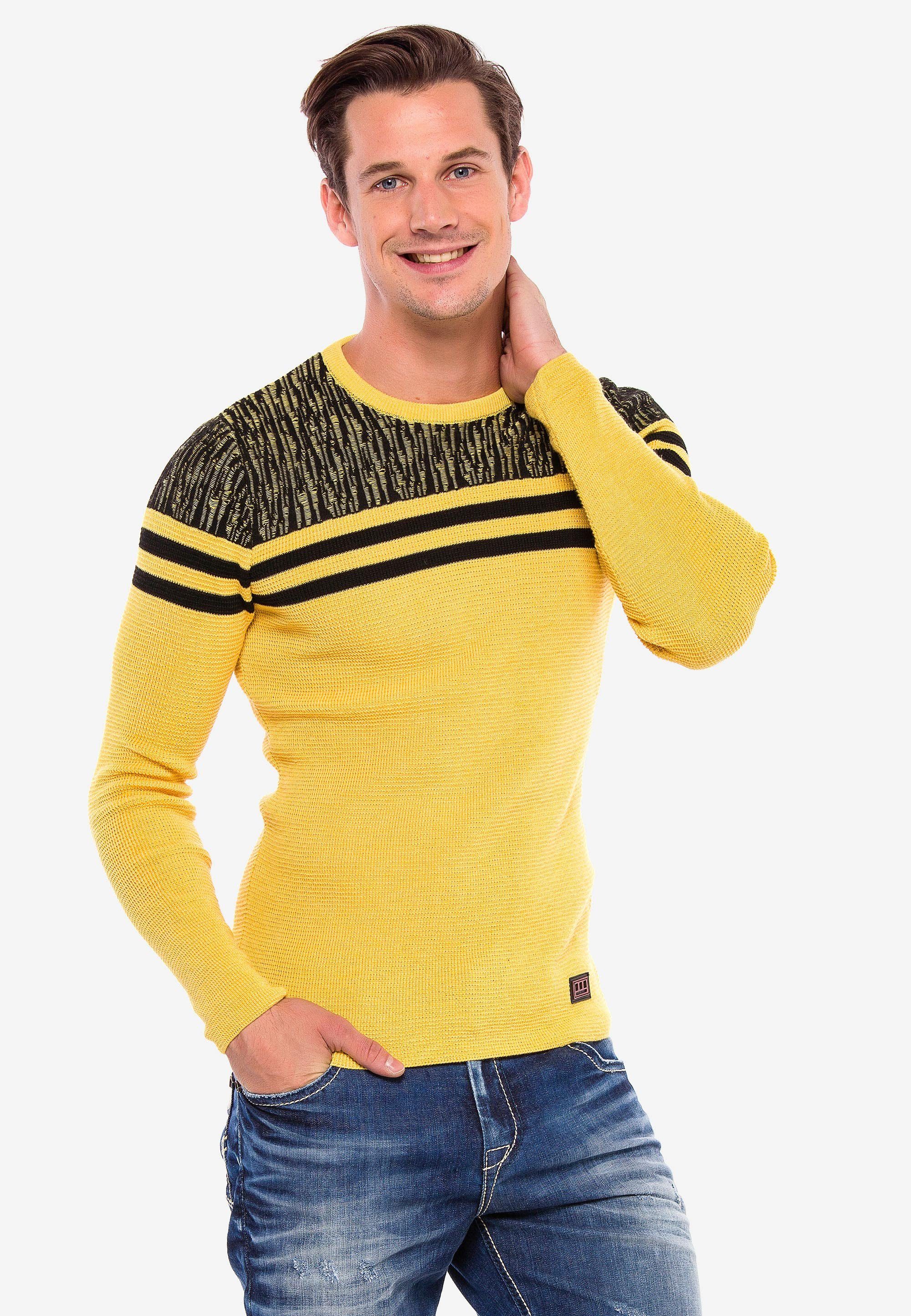 Streifen-Details Cipo coolen Strickpullover Baxx & mit gelb-schwarz