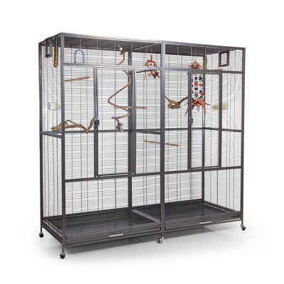 Montana Cages Voliere New Sydney II - ca. 180 x 70 x 180 cm, Antik, Doppelvoliere, Vogelvoliere XXL für Wellensittiche, Finken