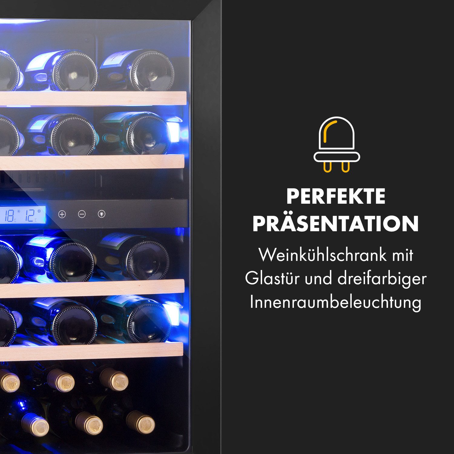 Klarstein Weinkühlschrank Vinovilla 43, für 43 Standardflaschen á 0,75l,Wein Flaschenkühlschrank Weintemperierschrank Weinschrank Kühlschrank