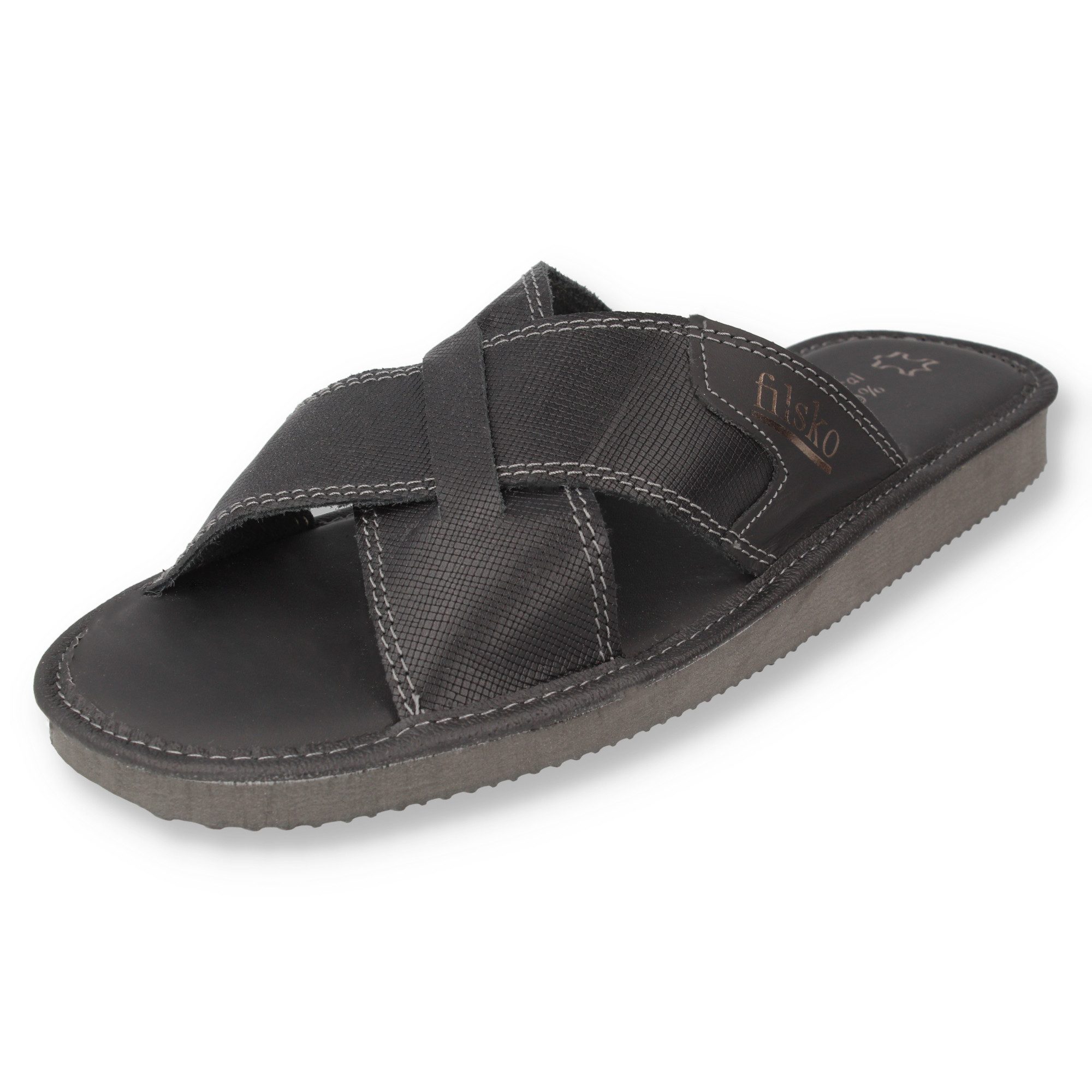 filsko Filsum Herren Leder Pantolette Überkreuz-Design, Echtleder, offene S günstig online kaufen