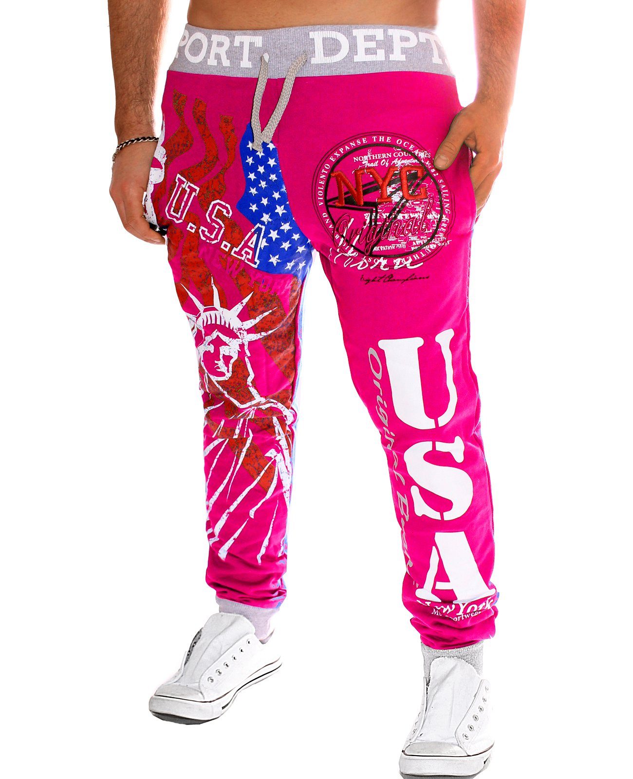 Violento Jogginghose Herren Damen Sporthose Amerika Pink USA Trainingshose Fitnesshose Unisex