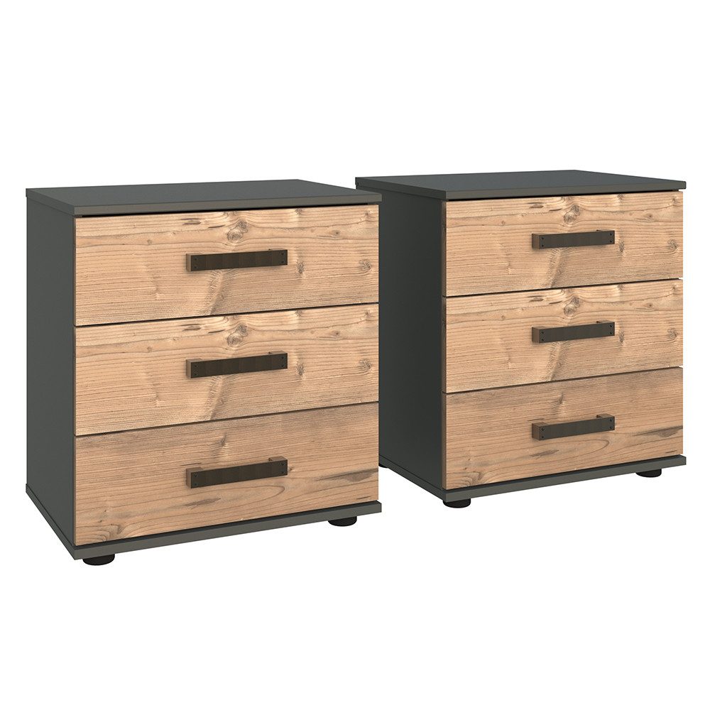 Lomadox Nachttisch SUNDERLAND-43, graphit grau Fichte Industrial Design 2er Set 52x58x38 cm