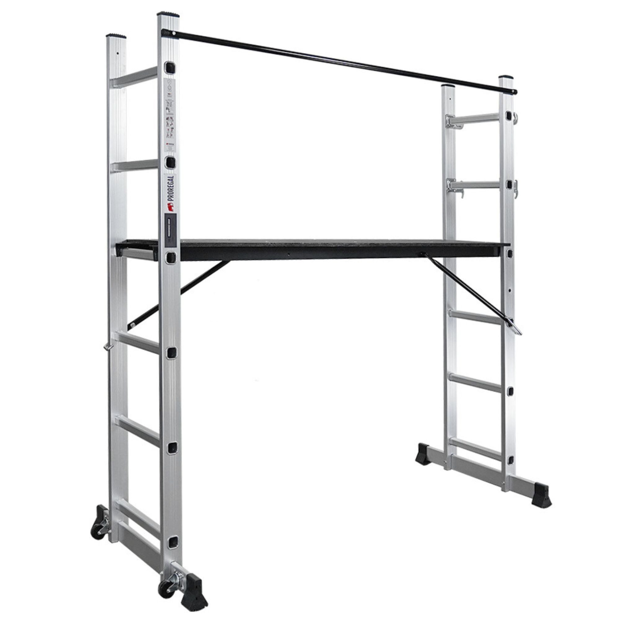 PROREGAL® Arbeitsgerüst MULTISTEP 3-in-1 Aluminiumleiter Stehleiter 2x6 Sprossen Tragl. 150kg, Stabile Sprossenleiter Anlegeleiter Mehrzweckleiter 150kg Traglast