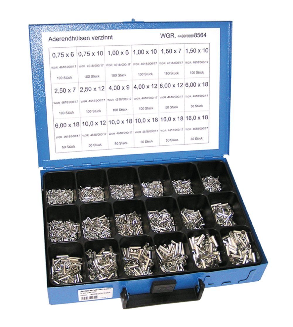 Werkstatt-Set Sortiment Aderendhülsen Adernhülsen-Set 1400 tlg. Blechkasten Kabelhülsen 8564