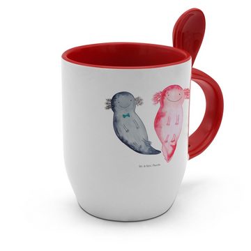 Mr. & Mrs. Panda Tasse Axolotl Freundin, Tassen, Kaffeetasse, Tasse mit Löffel, Keramik, Charmanter Keramik-Löffel