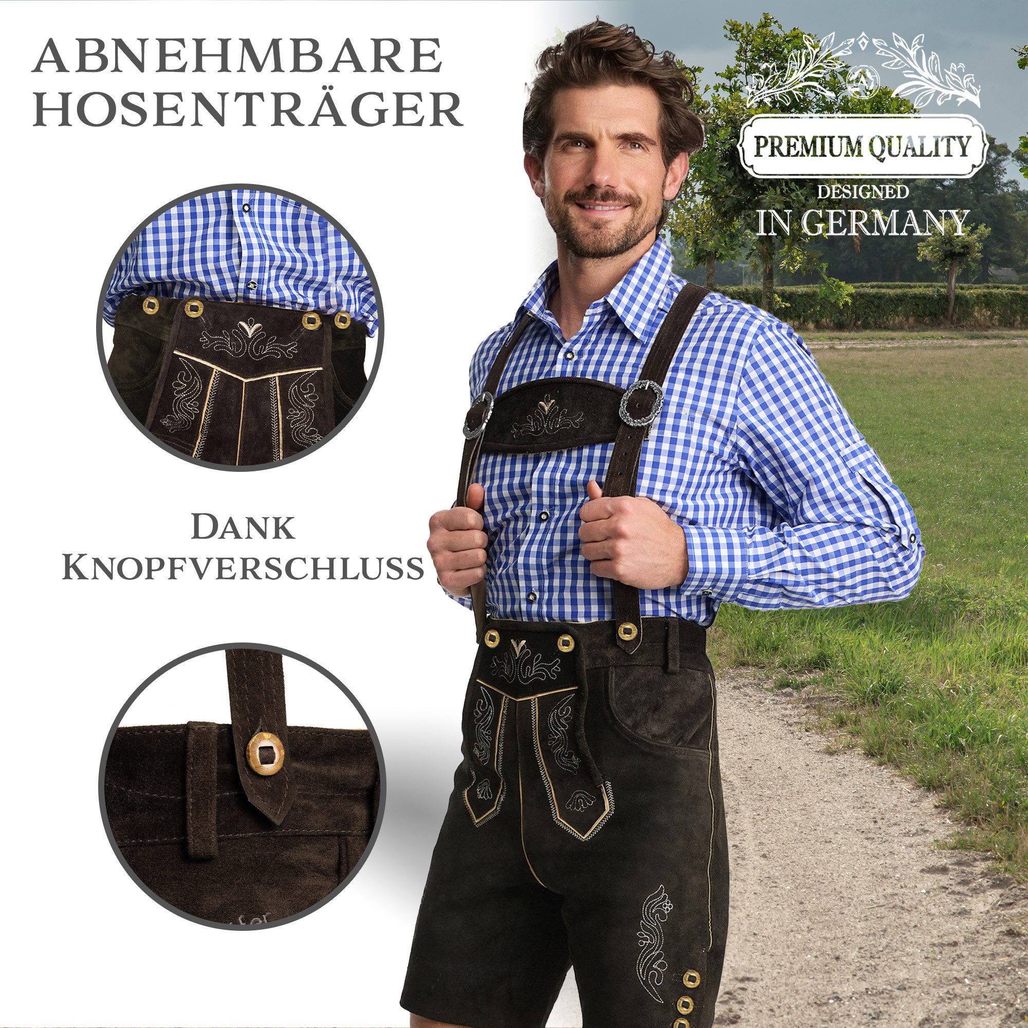 Steigenhöfer Manufaktur Trachtenlederhose Lederhose Herren Tracht kurz - Anton - 100% Rindsleder - Kurze Hose (Inklusive verstellbarer Träger) Traditionelle Ech – Bild 5 von 5