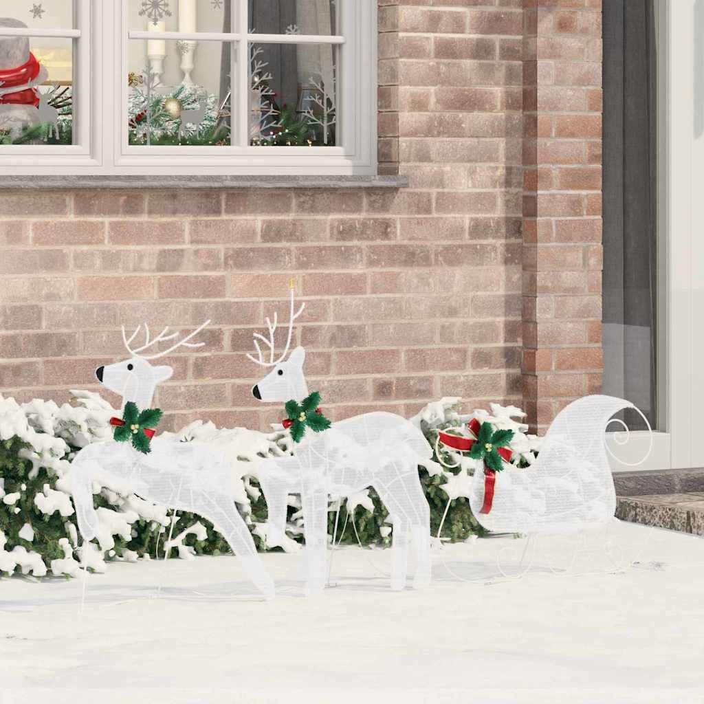 vidaXL Weihnachtsszene, LED Rentiere 3 pcs Kaltweiß Stoff
