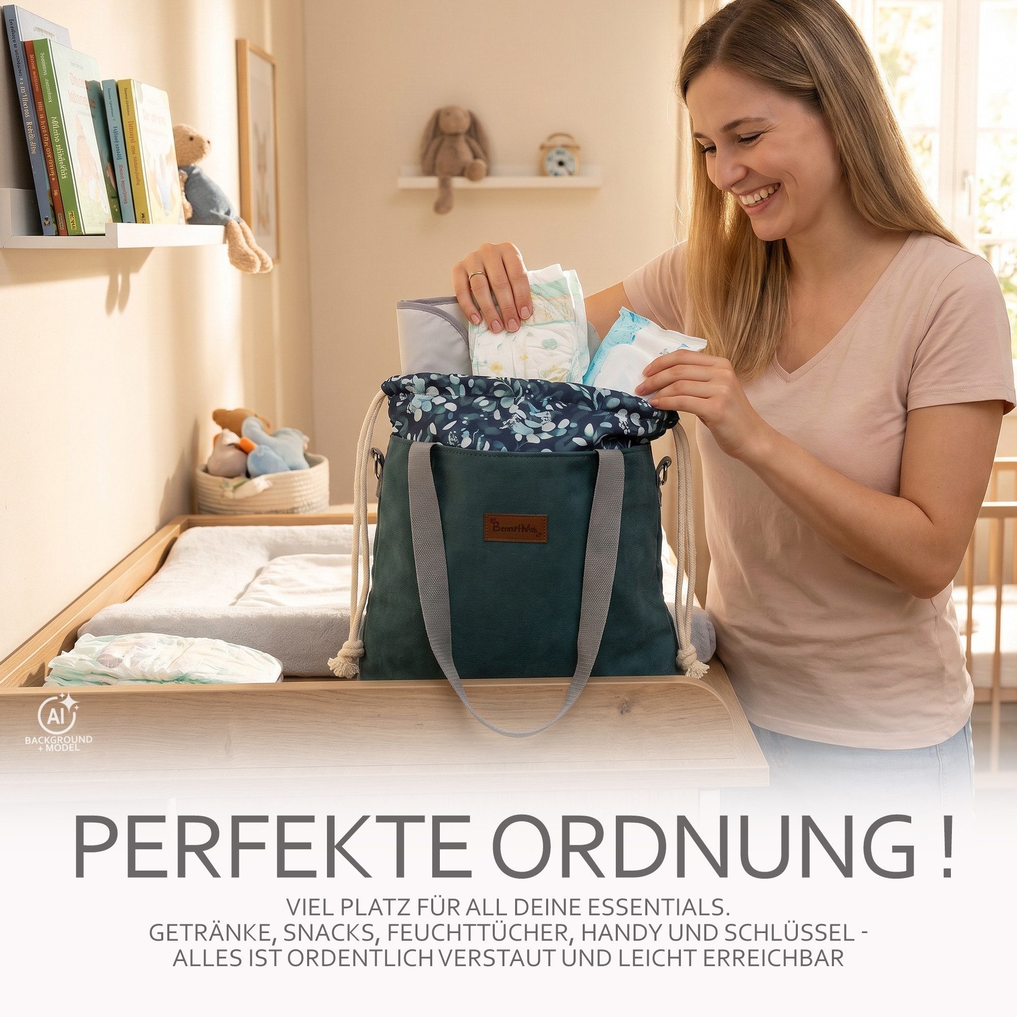 BambiniWelt by Rafael K. Wickeltasche Wickeltasche mit Schultergurt Kinderwagentasche aus Öko-Leder, hochwertiges Ökoleder
