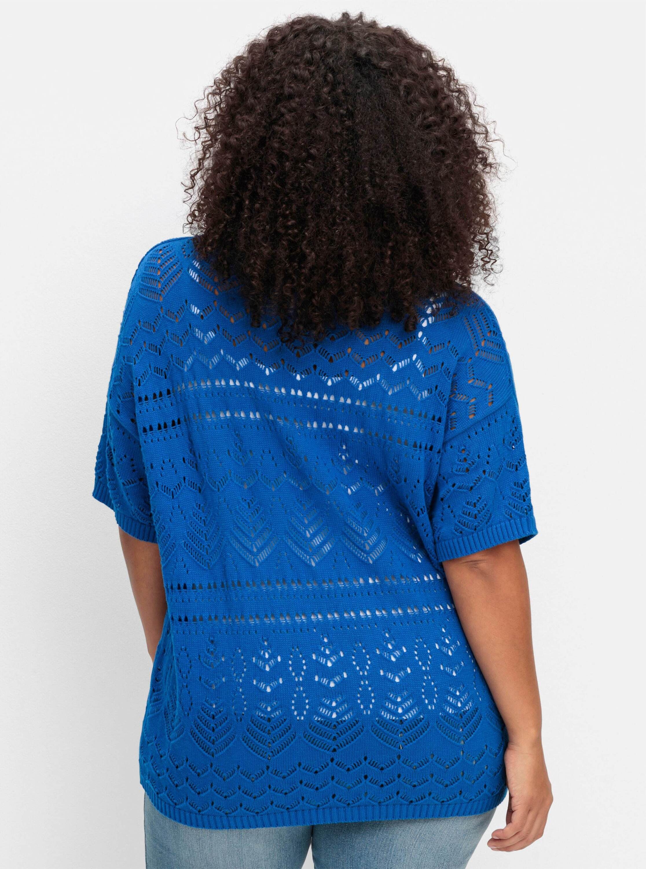 Sheego Strickpullover Pullover Kurzarm Grobstrick im Ajourstrick, in Oversi günstig online kaufen