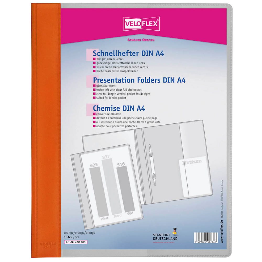VELOFLEX Hefter VELOFLEX Schnellhefter VELOFORM® Kunststoff, mit klarer Eistecktasche links und rechts