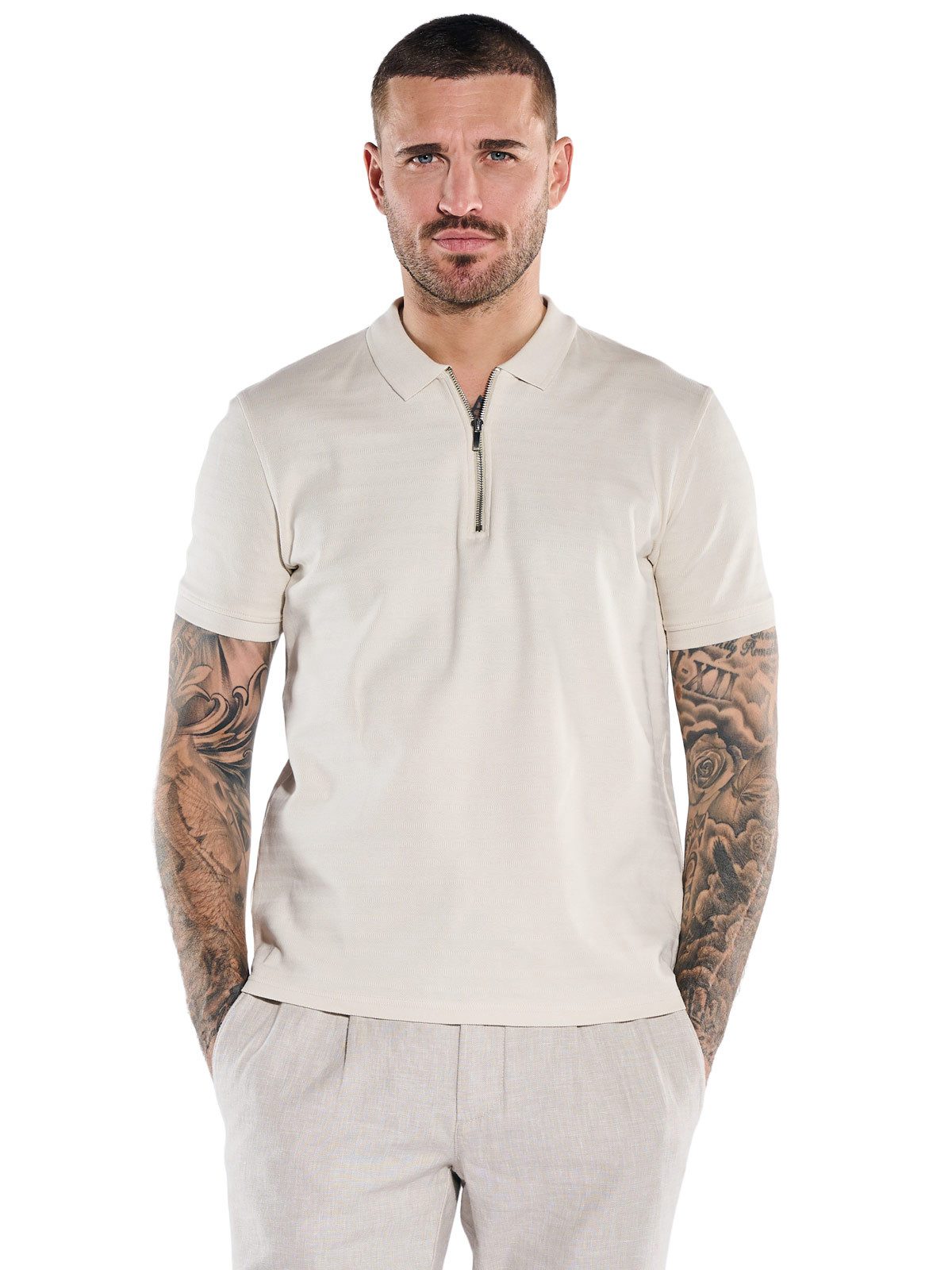 Poloshirt Herren Modisches Poloshirt mit Zipper, Beige