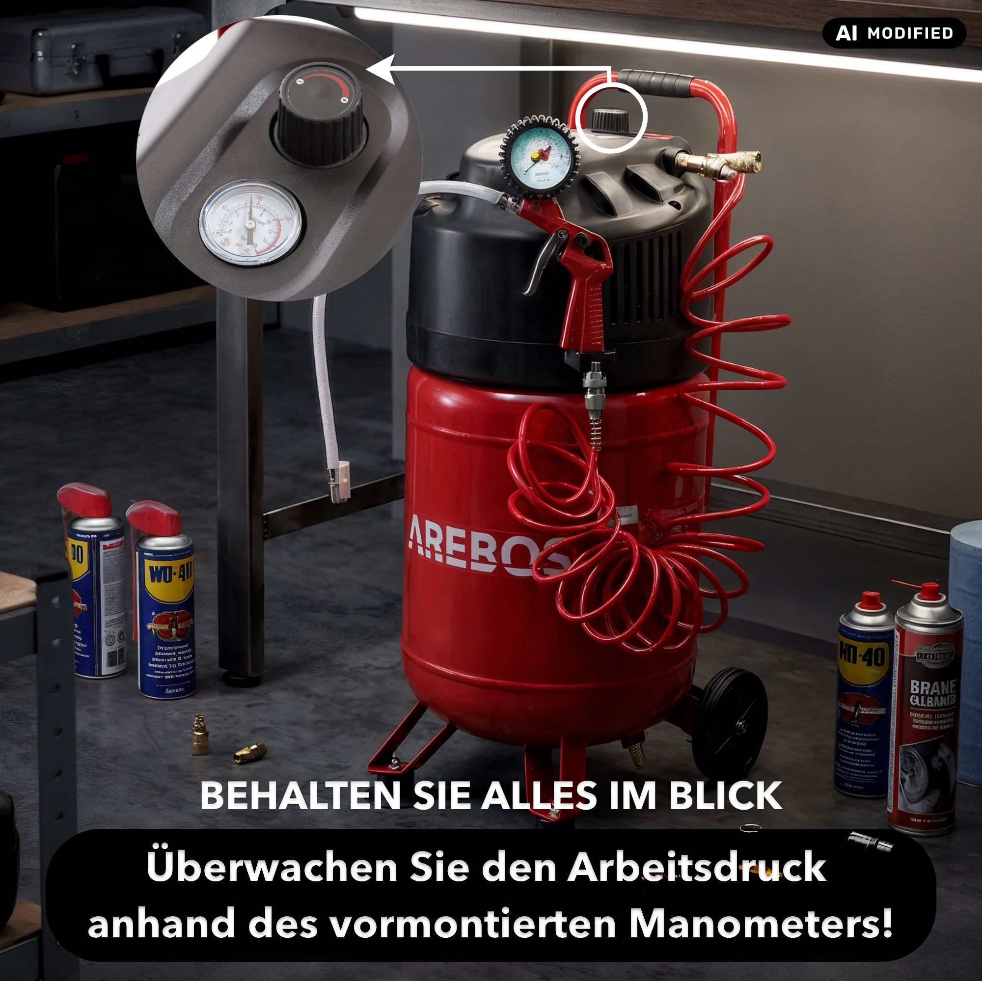 Arebos Druckluftgeräte-Set 30L Druckluftkompressor stehend, inkl. Zubehör, Wartungsarm, 13-tlg., Ölfreier Kompressor für lange und wartungsarme Lebensdauer – Bild 5 von 5