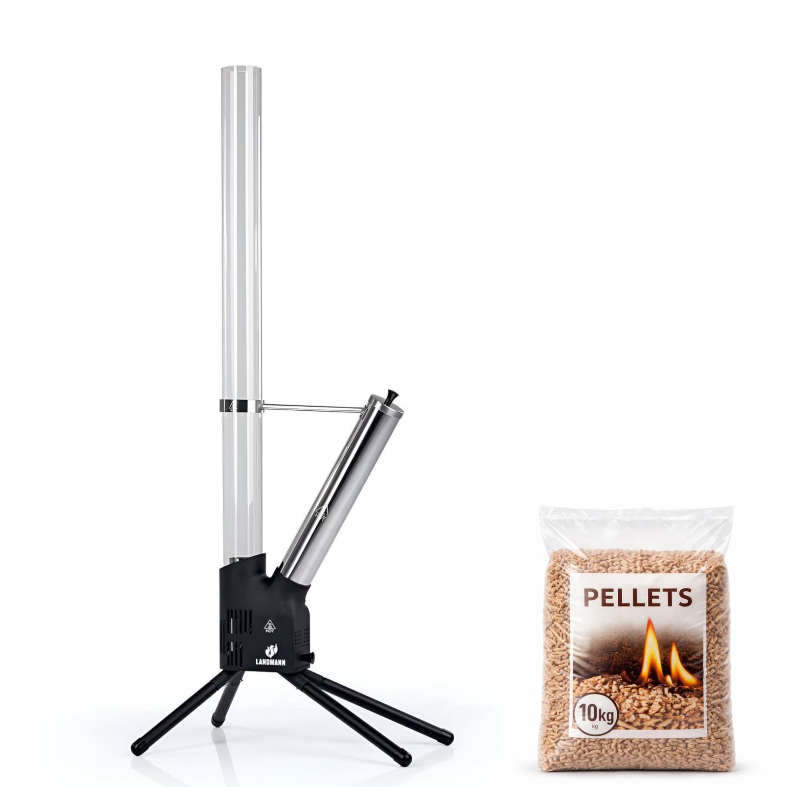 LANDMANN Feuerschale Feuerrohr Edelstahl Pelletfeuer LANDMANN Feuerstelle inkl 10kg Pellets